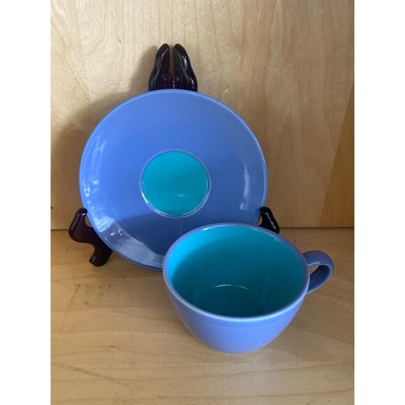 Lindt Stymeist Japan Cup & Saucer – Periwinkle & Aqua Colorblock 1980s - Picture 2 of 11